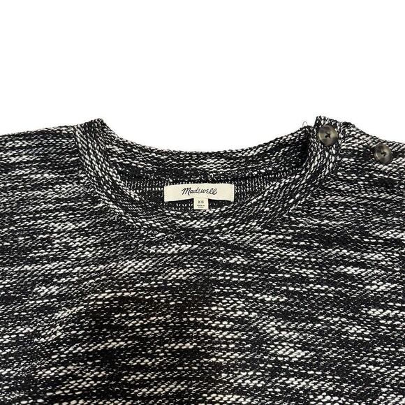 Madewell XS Black and White Knit Shoulder Button Crewneck Loose Casual Sweater - Picture 5 of 7